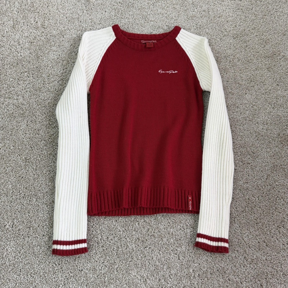 Southpole Sweater Womens M Red White Raglan Long Sleeve Crew Neck Knit Pullover